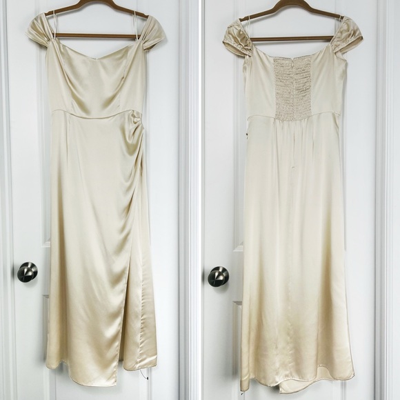 Reformation Genesis Silk Off Shoulder Midi Dress Ivory 4 Small Bridal - Picture 3 of 15